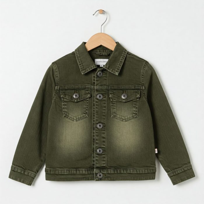 Kids' Olive-Tinted Soft Fade Denim Jacket