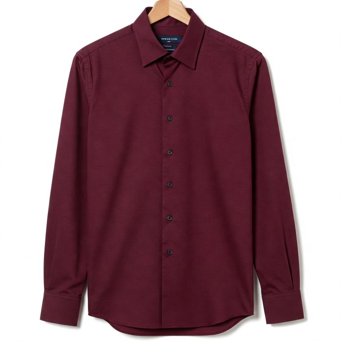 Men's Maroon Slim-Fit Wrinkle-Resistant Long Sleeve Shirt